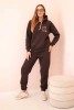 Komplet damski bawełniany ocieplany z nadrukiem brązowy