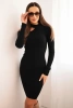 Sukienka damska z dzianiny z długim rękawem i asymetrycznym dekoltem czarna