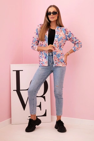 Bluza damska zapinana na zamek w kwiatowy wzór beżowa