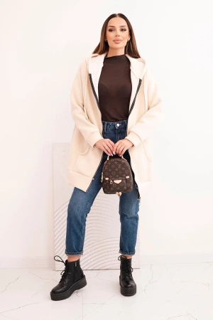 Bluza damska ocieplana bluza z kapturem i zamkiem beżowa