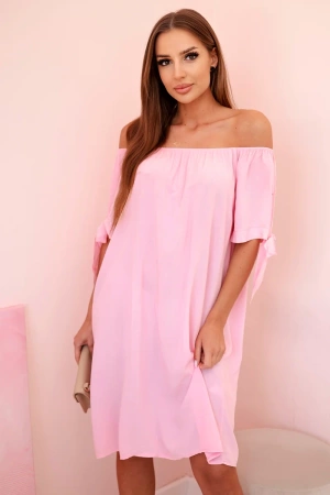 Sukienka damska z wiskozy z wiązaniem na rękawach cukierkowy róż