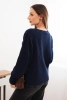 Sweter damski wiskozowy z długim rękawem i rozcięciem po bokach granatowy