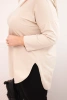 Bluzka damska bawełniana Plus Size z dekoltem V i podwijanym rękawem beżowa