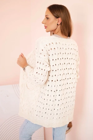 Kardigan damski ażurowy z kieszeniami beżowy