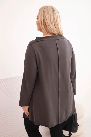 Bluzka damska bawełniana Plus Size asymetryczna z podwijanym rękawem grafitowa