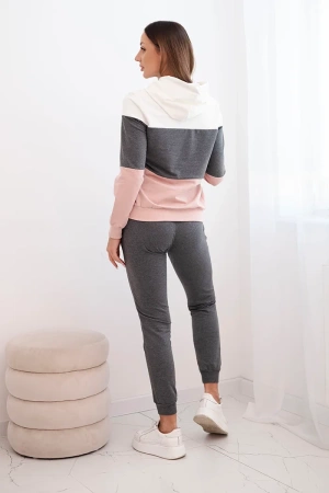 Komplet z nadrukiem Yourself ecru+grafitowy