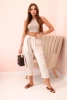 Spodnie damskie lniane z bawełną i paskiem beżowe