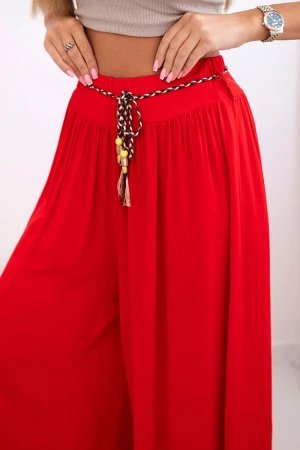 Spodnie damskie z wiskozy z szeroką nogawką czerwone