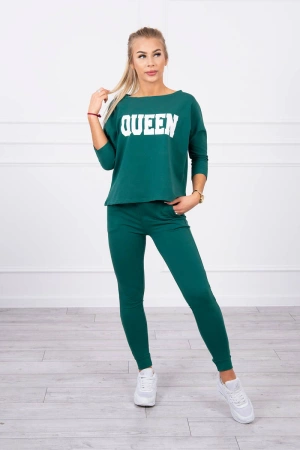 Komplet z nadrukiem Queen ciemny zielony