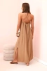 Sukienka długa na ramiączka jasno camelowa