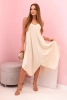 Sukienka damska na ramiączkach rozkloszowana z asymetrycznym dołem beżowa