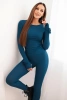 Komplet damska z prążkowanej wiskozy z długim rękawem i legginsami morski