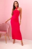 Sukienka damska maxi z odkrytymi plecami i marszczeniem fuksja
