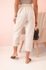 Spodnie damskie lniane z bawełną i paskiem beżowe