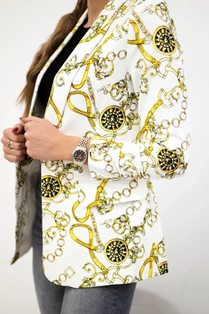 Marynarka bawełniana z kolorowym nadrukiem ecru+żółty