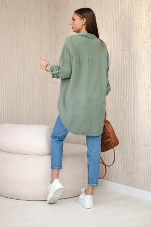 Koszula bawełniana muślinowa oversize khaki