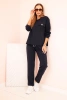 Komplet damska masełkowy bluza i spodnie z gumką granatowy