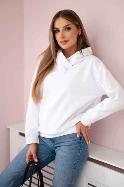 Bluza damska z zamkiem na kapturze biała