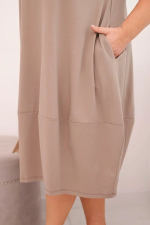 Sukienka damska bawełniana Plus Size z podwijanym rękawem i kieszeniami fango