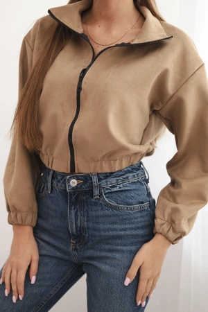 Bluza zamszowa na suwak beżowa