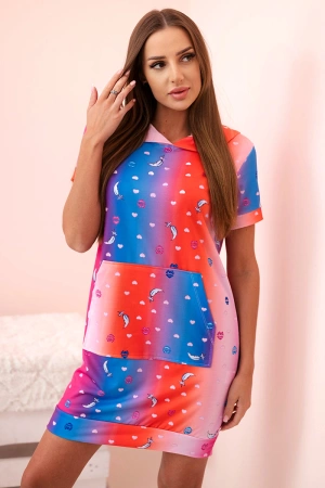 Sukienka damska bawełniana z kieszenią i kołnierzykiem w kolorowy wzór czerwona