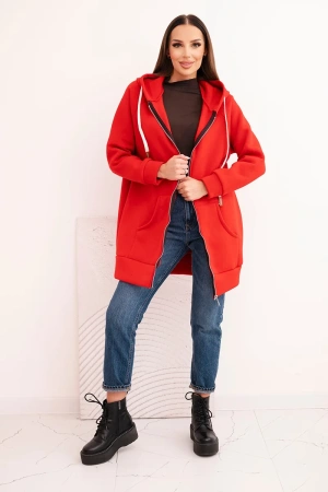 Bluza damska ocieplana bluza z kapturem i zamkiem czerwona