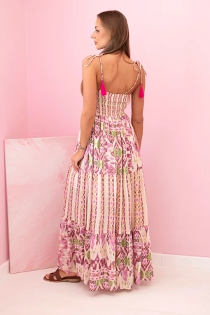 Sukienka damska z wiskozy na ramiączkach z gumką fioletowa