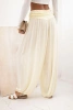 Spodnie damskie wiskozowe z szeroką nogawką i marszczeniami żółte