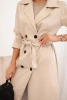 Trencz damski z ekoskóry z paskiem i kołnierzem jasno beżowy