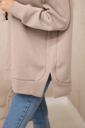 Bluza ocieplana z suwakiem na boku ciemno beżowa