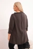 Bluzka damska bawełniana Plus Size asymetryczna z podwijanym rękawem brązowa