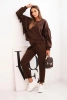 Komplet damski masełkowy z frędzlami na rękawach brązowy