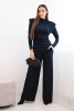 Komplet damski bawełniany z bluzką i spodniami z szeroką nogawką granatowy