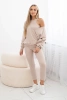 Komplet 3-częściowy bluza + top + legginsy jasny beżowy
