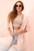 Kardigan damski ażurowy z kieszeniami pudrowy róż