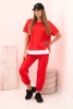 Komplet damski masełko z krótkim rękawem i spodniami czerwony