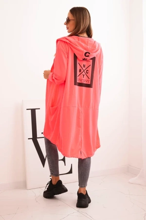 Narzutka z kapturem oversize różowy neon