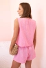 Komplet damski wiskozowy kamizelka na guziki i szorty różowy melanż