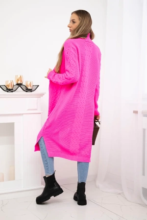 Sweter Kardigan splot warkocz różowy neon