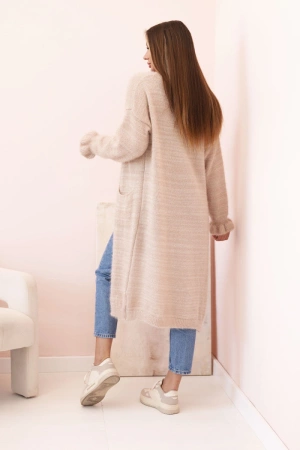 Kardigan damski z moheru o długim kroju z kieszeniami beżowy