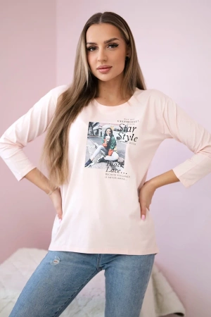 Bluzka z nadrukiem Star Style pudrowy róż