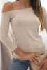 Bluzka damska z odkrytym ramieniem z wiskozy z rękawem 3/4 beżowa