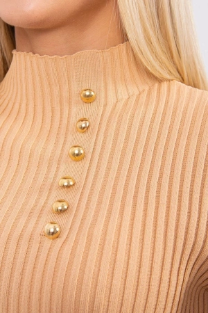 Bluzka swetrowa dopasowana z guzikami beżowa