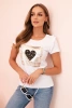 Bluzka damska bawełniana z falbanką i sercem z dżetów biała