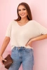 Sweter damski z miękkiego włosia z dekoltem V krótki rękaw beżowy