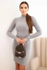 Sukienka damska wiskozowa prążkowana z długim rękawem i stójką szara