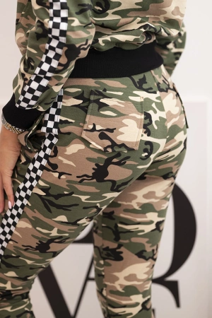 Komplet dresowy damski moro z bawełny z zamkiem i ściągaczami khaki+beżowy