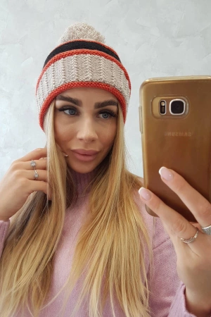 Czapka damska Kinga K297 czarny+rudy+beżowy