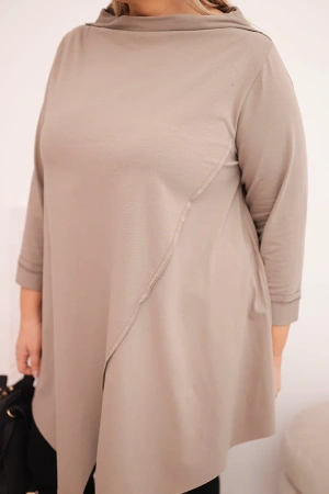 Bluzka damska bawełniana Plus Size asymetryczna z podwijanym rękawem fango