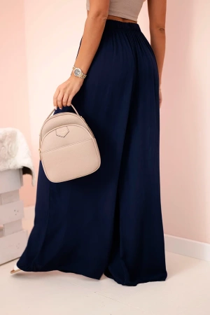 Spodnie damskie wiskozowe szerokie z gumką w pasie granatowe